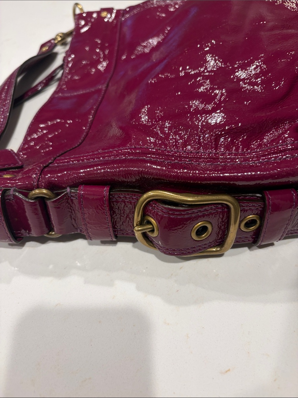Coach Zoe Patent Leather Shoulder Bag - Wildberry - Picture 4 of 11